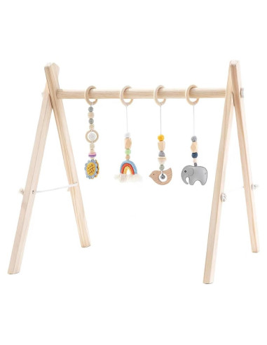 Gimnasio de Juego de Madera Toyking con 4 Juguetes para Bebés