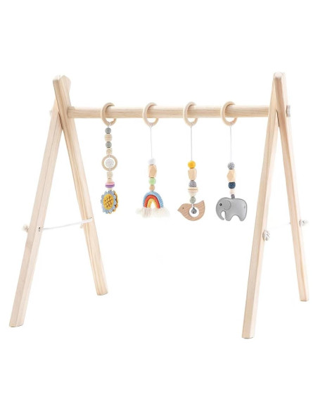 Gimnasio de Juego de Madera Toyking con 4 Juguetes para Bebés