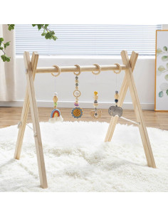 Gimnasio de Juego de Madera Toyking con 4 Juguetes para Bebés 2