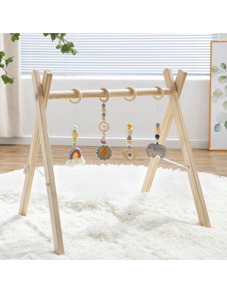 Gimnasio de Juego de Madera Toyking con 4 Juguetes para Bebés