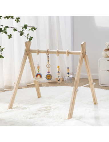 Gimnasio de Juego de Madera Toyking con 4 Juguetes para Bebés