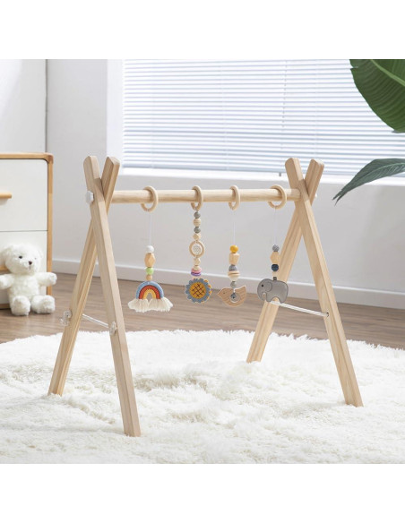 Gimnasio de Juego de Madera Toyking con 4 Juguetes para Bebés