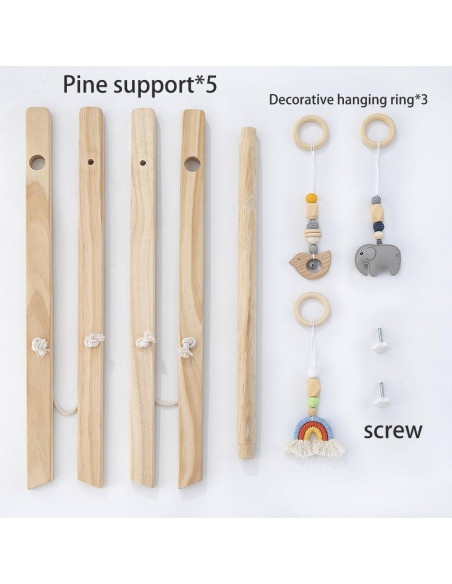 Gimnasio de Juego de Madera Toyking con 4 Juguetes para Bebés