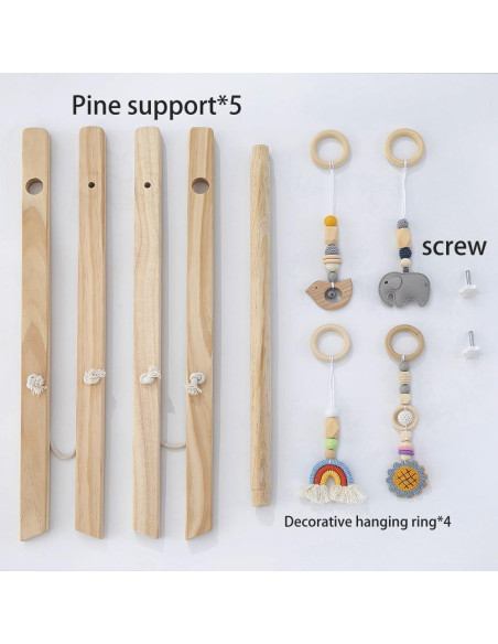 Gimnasio de Juego de Madera Toyking con 4 Juguetes para Bebés