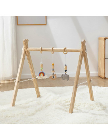 Gimnasio de Juego de Madera Toyking con 4 Juguetes para Bebés