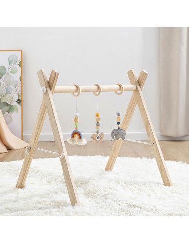 Gimnasio de Juego de Madera Toyking con 4 Juguetes para Bebés