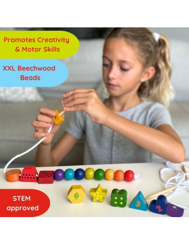 Juguete de Cuentas de Enhebrado de Madera Montessori 3+