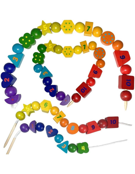 Juguete de Cuentas de Enhebrado de Madera Montessori 3+ Juguete de Cuentas de Enhebrado de Madera Montessori 3+