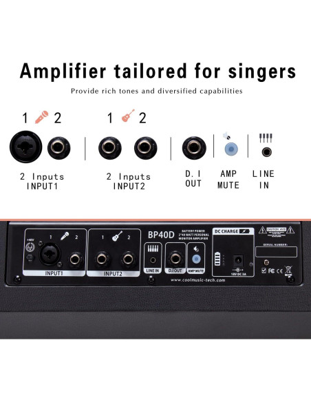 Amplificador de guitarra acústica Coolmusic BP40D 80W Bluetooth