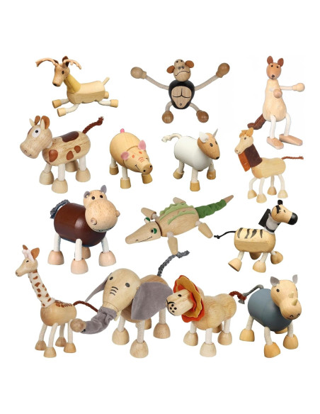 14 Figuras de Animales de Madera MIKNEKE - Juguetes Educativos