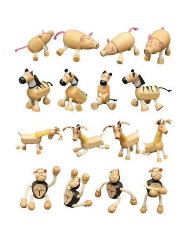 14 Figuras de Animales de Madera MIKNEKE - Juguetes Educativos