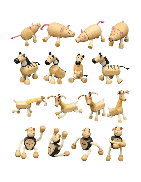 14 Figuras de Animales de Madera MIKNEKE - Juguetes Educativos