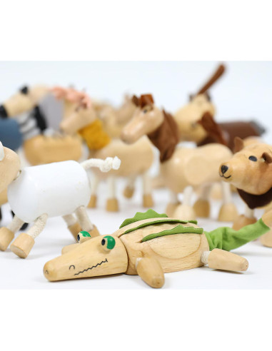 14 Figuras de Animales de Madera MIKNEKE - Juguetes Educativos