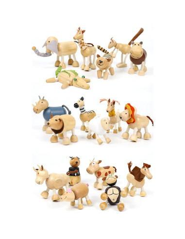 14 Figuras de Animales de Madera MIKNEKE - Juguetes Educativos