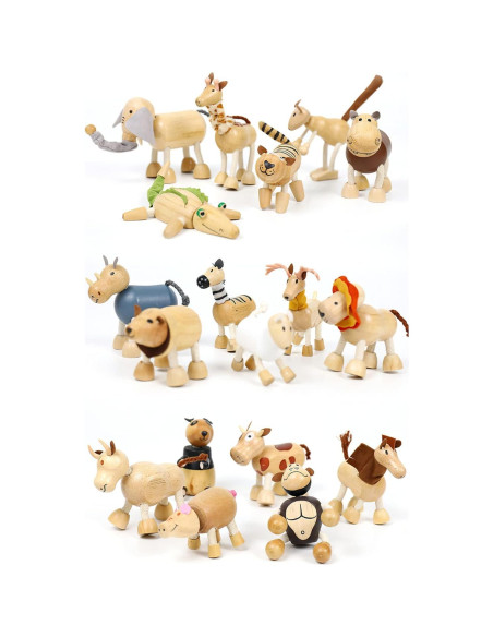 14 Figuras de Animales de Madera MIKNEKE - Juguetes Educativos