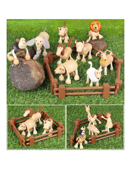 14 Figuras de Animales de Madera MIKNEKE - Juguetes Educativos