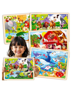 Rompecabezas de Madera QUOKKA 4 Set - 24 Piezas para Niños 3-8 Años