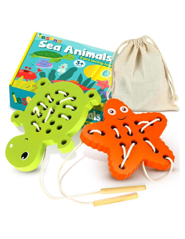 Juguete de Enhebrado de Madera KLT Tortuga y Estrella de Mar