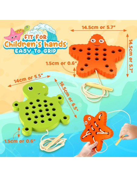 Juguete de Enhebrado de Madera KLT Tortuga y Estrella de Mar
