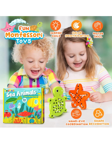 Juguete de Enhebrado de Madera KLT Tortuga y Estrella de Mar