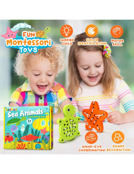 Juguete de Enhebrado de Madera KLT Tortuga y Estrella de Mar