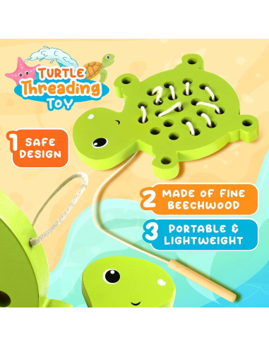 Juguete de Enhebrado de Madera KLT Tortuga y Estrella de Mar