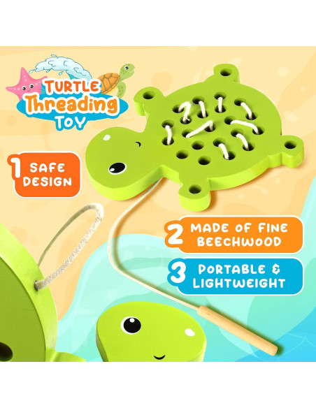 Juguete de Enhebrado de Madera KLT Tortuga y Estrella de Mar