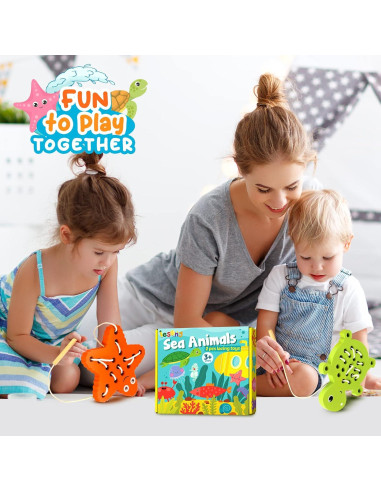 Juguete de Enhebrado de Madera KLT Tortuga y Estrella de Mar