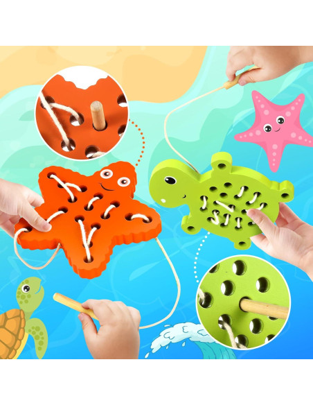 Juguete de Enhebrado de Madera KLT Tortuga y Estrella de Mar