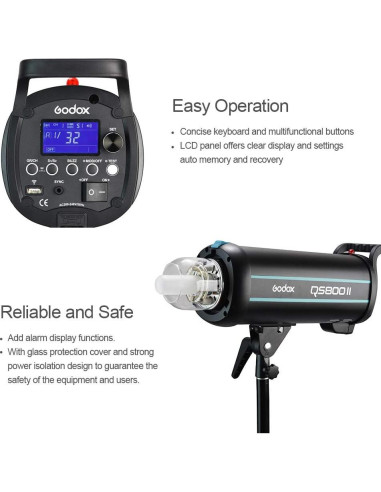 Flash Estroboscópico Godox QS800II 800Ws Luz de Estudio 150W