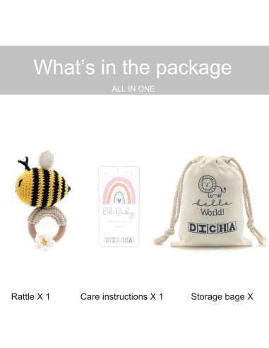 Sonajero de Ganchillo DICHA Abeja - Juguete Sensorial Bebés