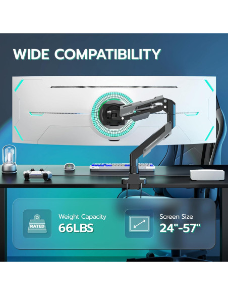 Brazo de Monitor ARES WING Ultra Ancho con USB 24-57" 30 kg
