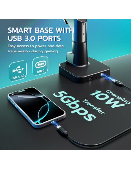 Brazo de Monitor ARES WING Ultra Ancho con USB 24-57" 30 kg