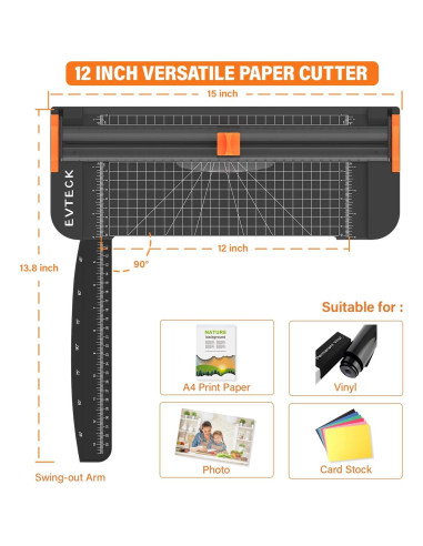 Cortadora de Papel Evteck 30.48 cm Deslizante con Seguridad
