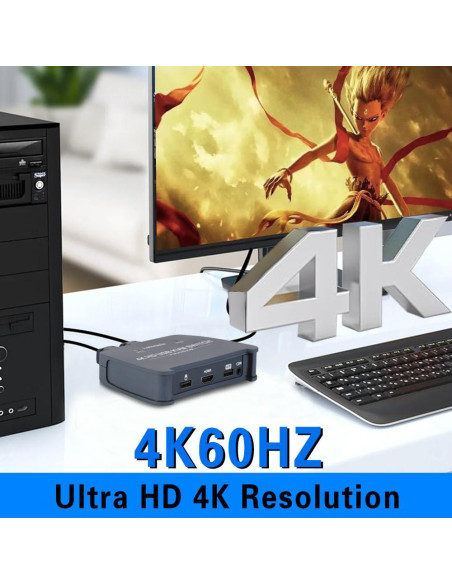 Interruptor KVM HDMI 4K 2 Computadoras Lotorasia con Cables
