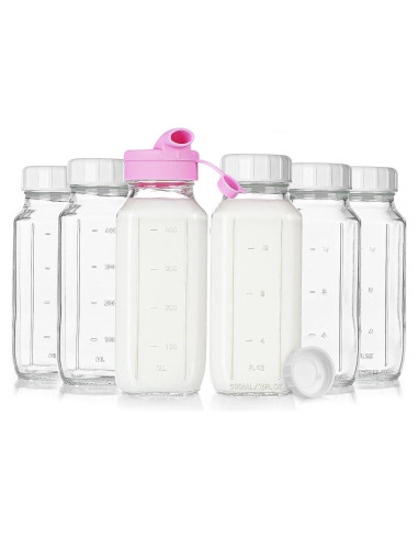 Botellas de Leche de Vidrio Cuadradas 473 ml - Paquete de 6