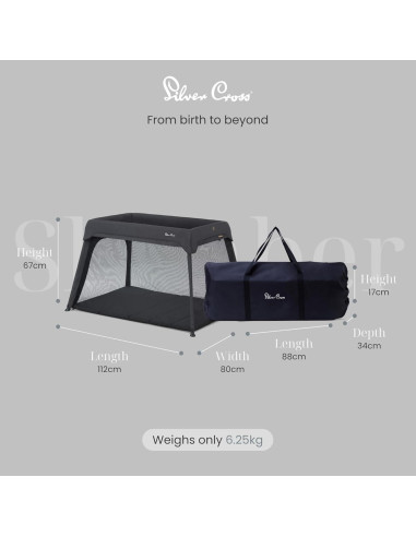 Cuna de viaje Silver Cross Sleep & Go 3 en 1 - Carbono