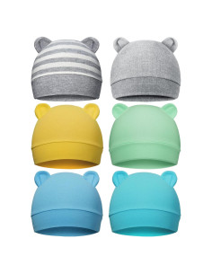 Geyoga 6 Gorros Beanie para Bebés 0-3 Meses con Orejas de Oso