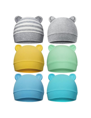 Geyoga 6 Gorros Beanie para Bebés 0-3 Meses con Orejas de Oso