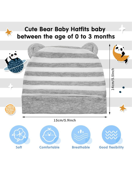 Geyoga 6 Gorros Beanie para Bebés 0-3 Meses con Orejas de Oso