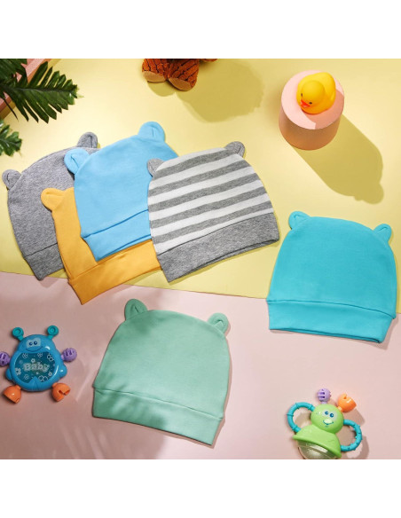 Geyoga 6 Gorros Beanie para Bebés 0-3 Meses con Orejas de Oso