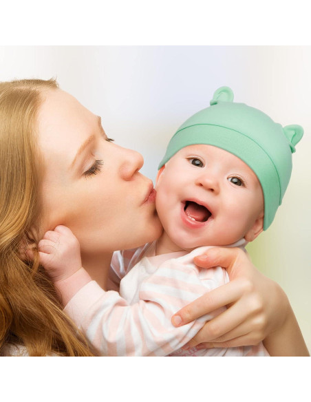 Geyoga 6 Gorros Beanie para Bebés 0-3 Meses con Orejas de Oso