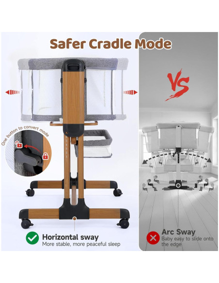 Cuna Mecedora 3 en 1 Ezebaby Gris Medio Ajustable con Ruedas