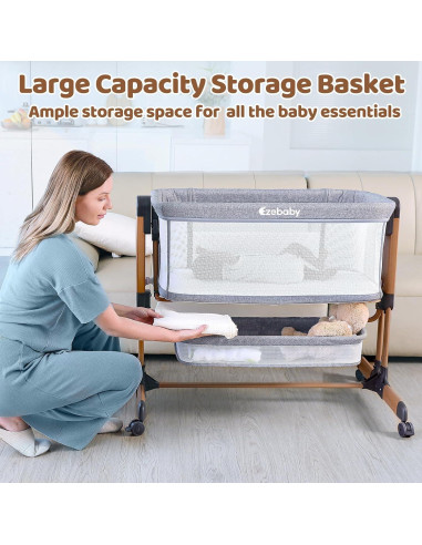 Cuna Mecedora 3 en 1 Ezebaby Gris Medio Ajustable con Ruedas