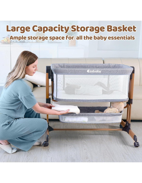 Cuna Mecedora 3 en 1 Ezebaby Gris Medio Ajustable con Ruedas