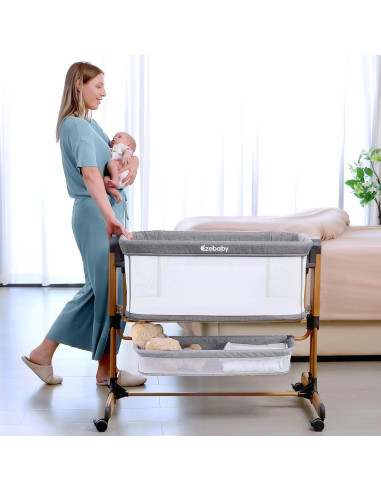 Cuna Mecedora 3 en 1 Ezebaby Gris Medio Ajustable con Ruedas