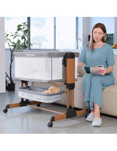 Cuna Mecedora 3 en 1 Ezebaby Gris Medio Ajustable con Ruedas