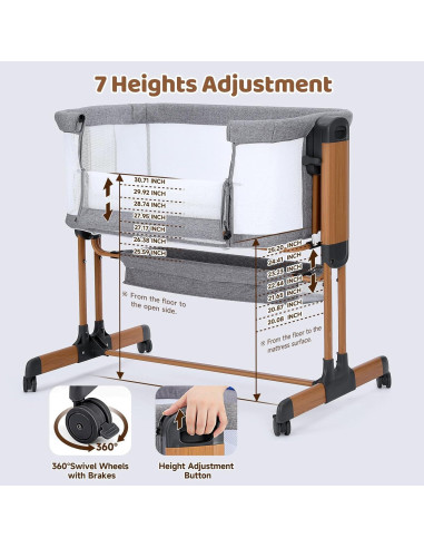 Cuna Mecedora 3 en 1 Ezebaby Gris Medio Ajustable con Ruedas