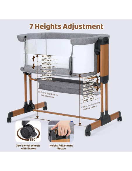 Cuna Mecedora 3 en 1 Ezebaby Gris Medio Ajustable con Ruedas