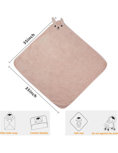 Toalla de Baño para Bebé ROMASA con Capucha de Algodón 89x89 cm Rosa 2